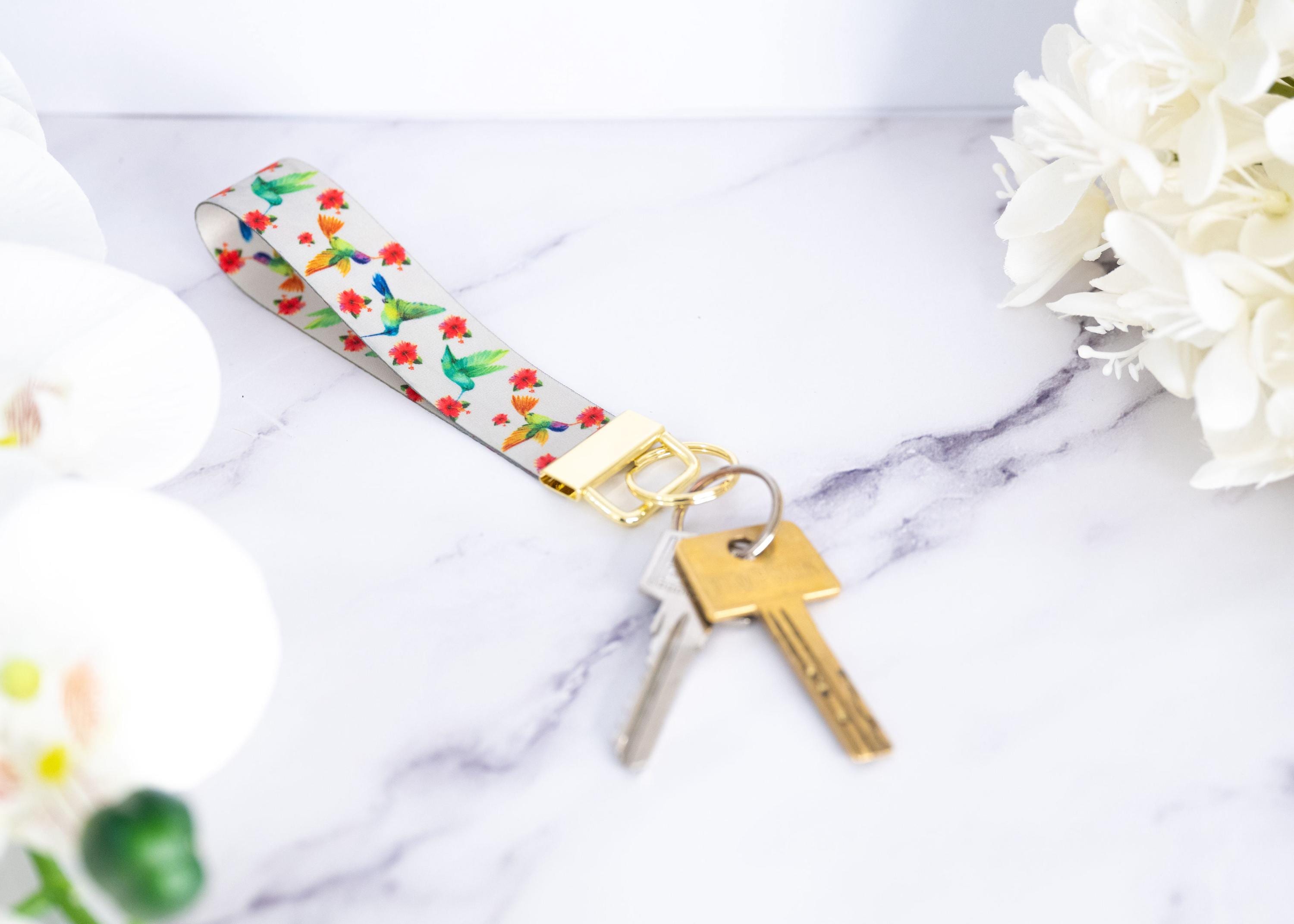 Hummingbird Handmade Keyring, Wrist Strap for Keys, Wristlet, Fabric ...