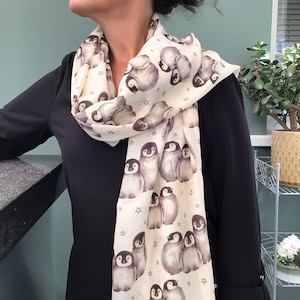 Christmas Penguin print scarf, personalised hand printed scarf - Christmas gift scarf - Ladies scarf in gift box