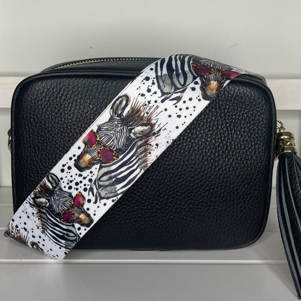 Funky Zebra print bag strap, crossbody bag strap, handmade in the UK