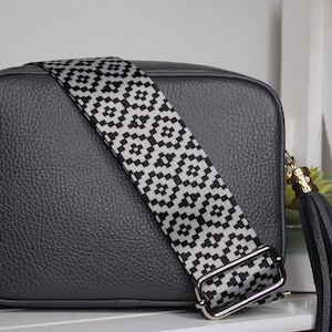 Black & White Taschengurt mit Rautenmuster, Crossbody Taschengurt