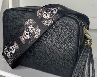 Gothic face Halloween bag strap in gift box, spooky trick or treat Goth bag strap