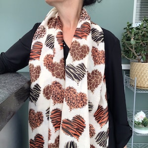 Animal print heart shape scarf in gift box, Women's Personalised scarf, leopard print scarf, zebra print, giraffe print, secret Santa gift