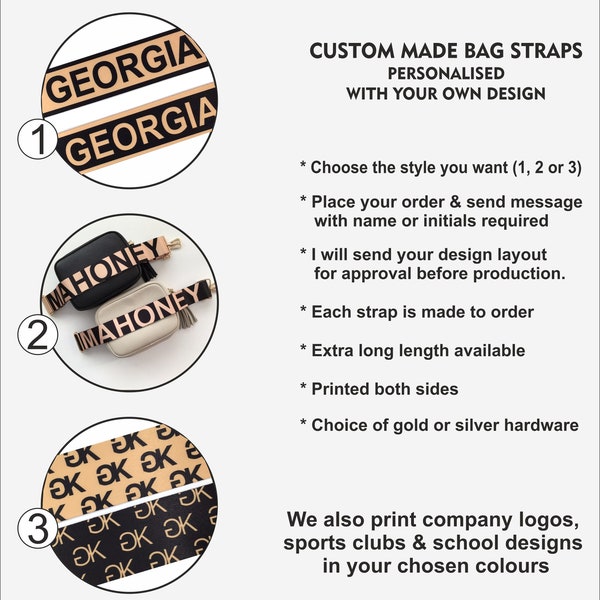 Personalised bag strap, custom print bag strap, bag strap with your design. Custom bag strap