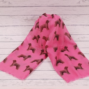 Spanish Water Dog scarf with dogs on - personalised scarf, ladies fashion scarf, Spanish Water Dog owner gift, Spanish Water Dog print scarf