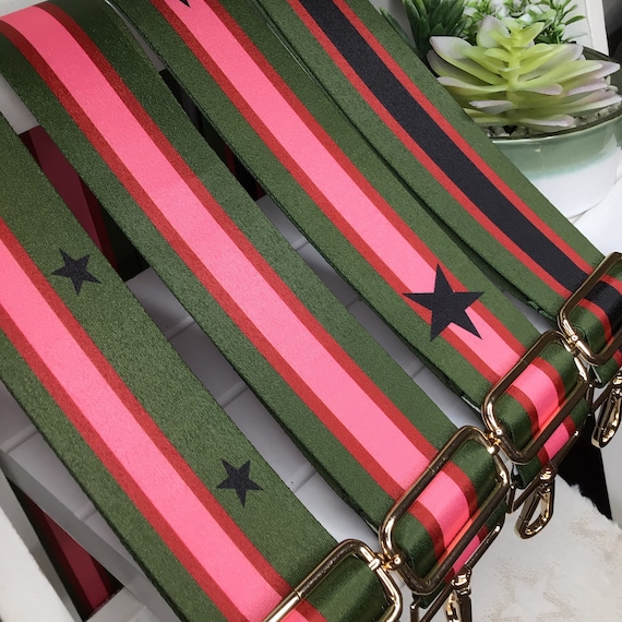 Green, Pink & Red Bag Strap, Stripe Design Crossbody Bag Strap, Handmade in The UK