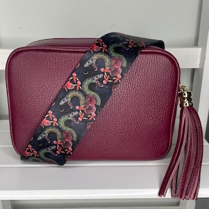 Schlangen Taschengurt, handgefertigter Crossbody Taschengurt, Schlangen & Blumen Taschengurt, Ersatz Taschengurte, Gitarrengurt für Tasche