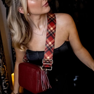 Weinrot, Tartan Taschengurt, Crossbody Taschengurt, handgefertigt in Großbritannien