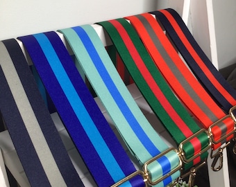 Green & Red stripe bag strap, Blue and red stripe bag strap