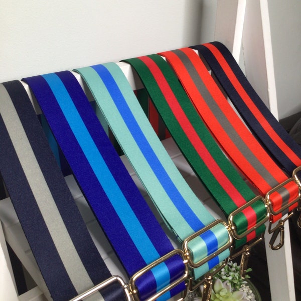 Green & Red stripe bag strap, Blue and red stripe bag strap