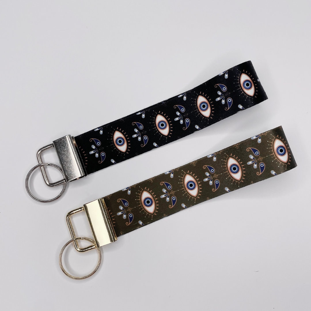 Egyptian Eye Handmade Keyring, Wrist Strap for Keys, Wristlet, Fabric ...