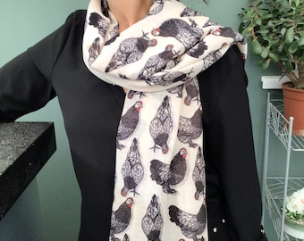 Chicken print scarf - personalised Chicken gifts - hand printed wildlife scarf with Chickens on - animal lover gift