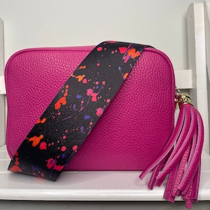 Farbspritzer Taschengurt, abstraktes Design Taschengurt, Crossbody Taschengurt, handgefertigt in Großbritannien