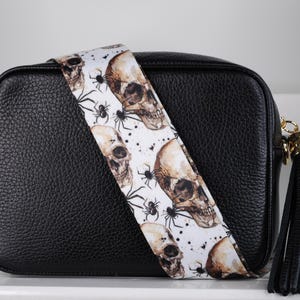 Totenkopf und Spinnen Taschengurt extra lang | Ersatz Crossbody Taschengurt, handgefertigt in Großbritannien