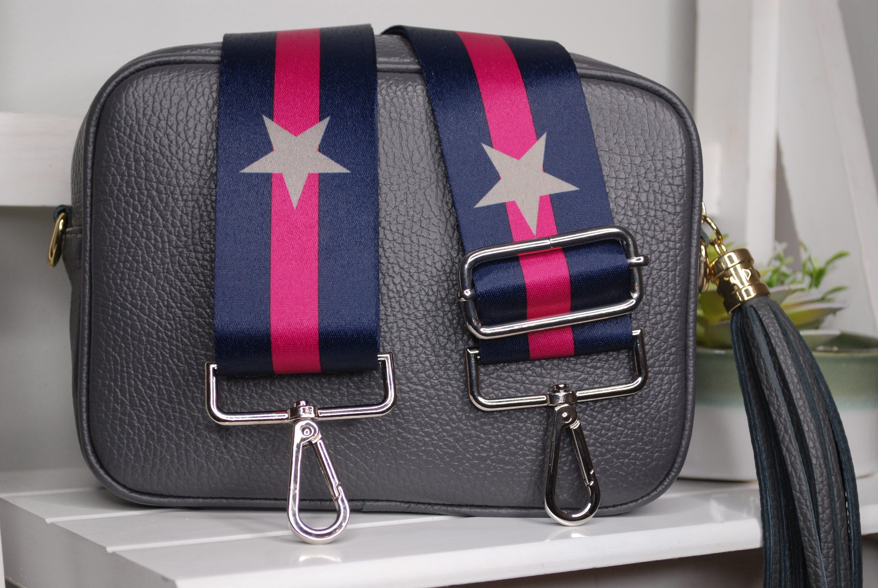 Adjustable Crossbody Strap - Y Pattern Pink & Navy