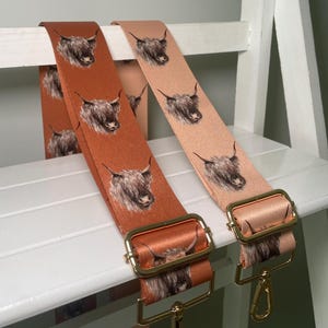 Highland Kuh Ersatz-Taschengurt - verstellbarer handgefertigter extra langer Taschenriemen, Wildtiere und Bauernhof Tiere Design