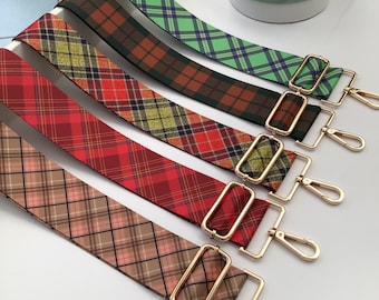 Tartan print bag strap, chequered pattern bag strap