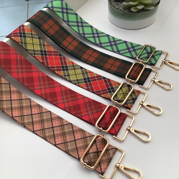 Tartan print bag strap, chequered pattern bag strap