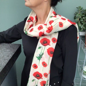 Poppy Print Scarf, Poppies on a scarf, Flower print scarf gift