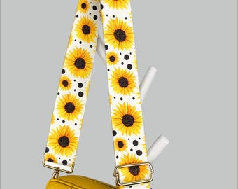 Sunflower bag strap, Handmade crossbody Bag Strap, Flower Attachable Shoulder bag Straps for Handbags, Replacement Bag Straps, Guitar Strap