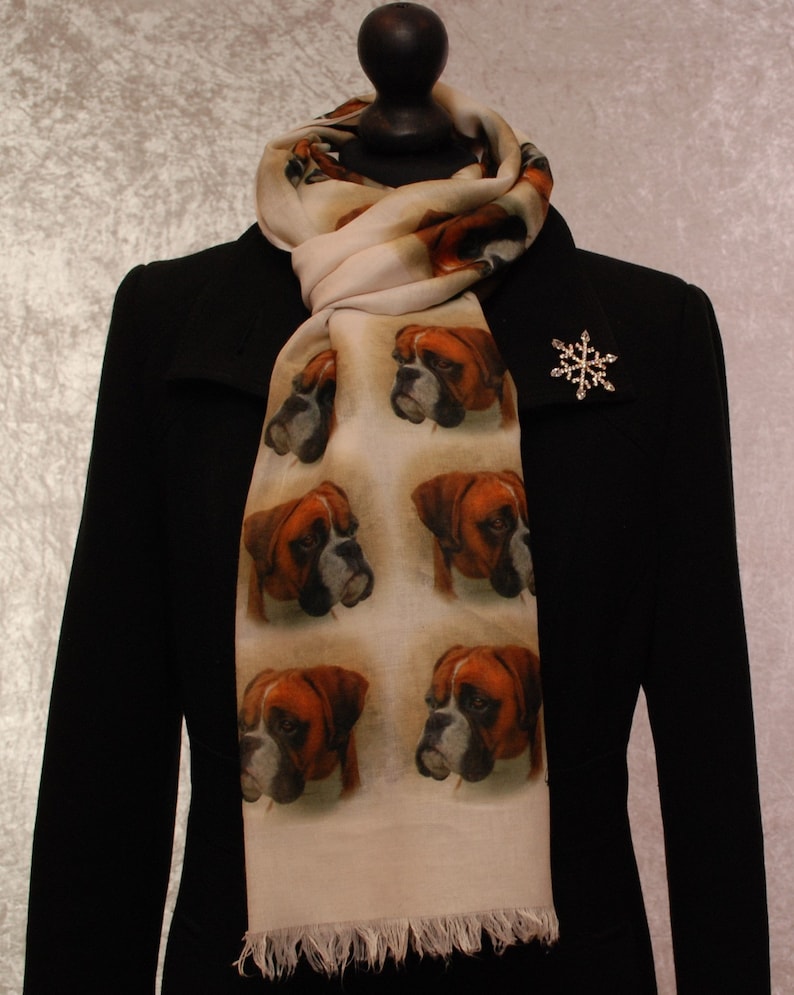 Boxer Dog scarf with dogs on, Boxer dog gifts for women, Boxer Dog print scarf, Boxer dog owner gifts, dog scarf in a gift box, scarf of dog image 3