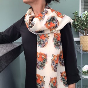 Tiger print scarf, Womens scarf with Tigers on, Ladies scarf