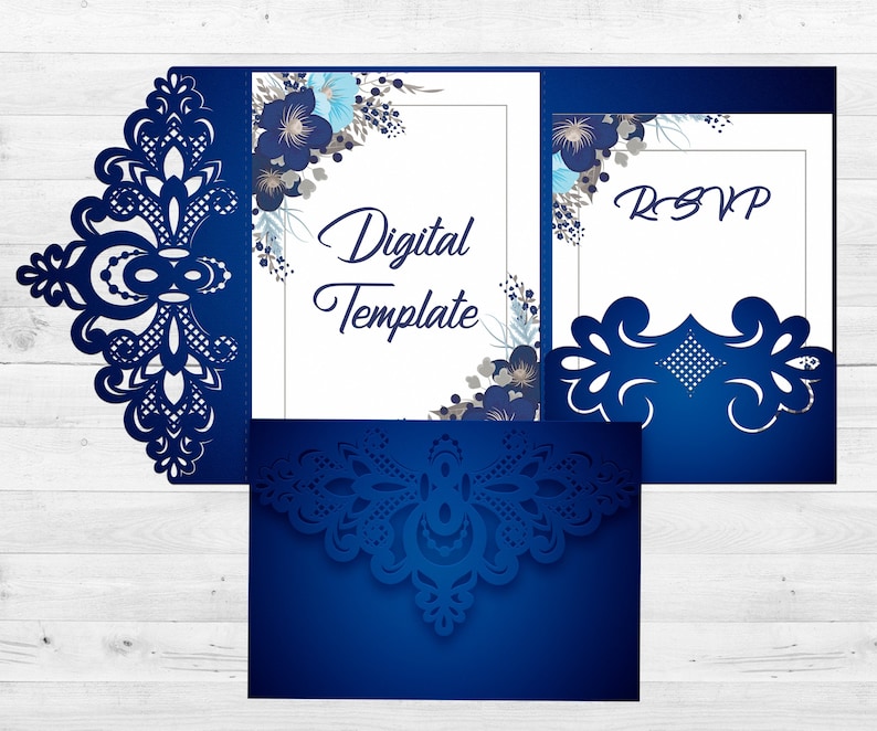 Download Lace wedding invitation template svg Elegant trifold envelope | Etsy