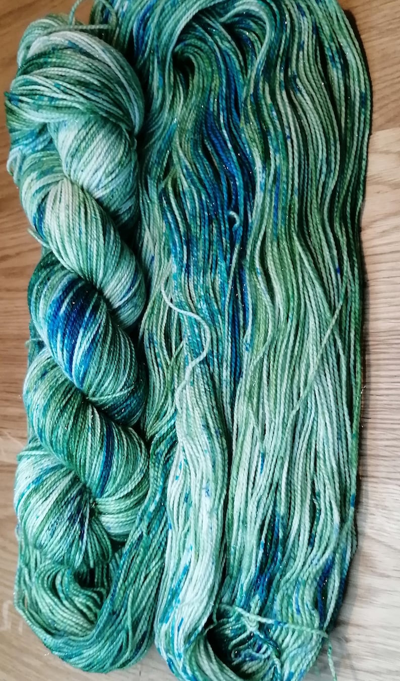 The Enchanted River Hand dyed Silver sparkle sock yarn, 100g skein, 400m approx image 5