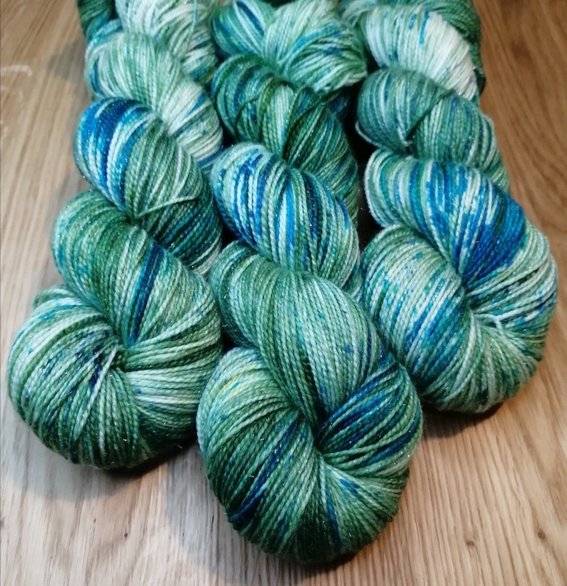 The Enchanted River Hand dyed Silver sparkle sock yarn, 100g skein, 400m approx image 1