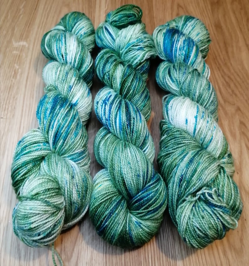 The Enchanted River Hand dyed Silver sparkle sock yarn, 100g skein, 400m approx image 3