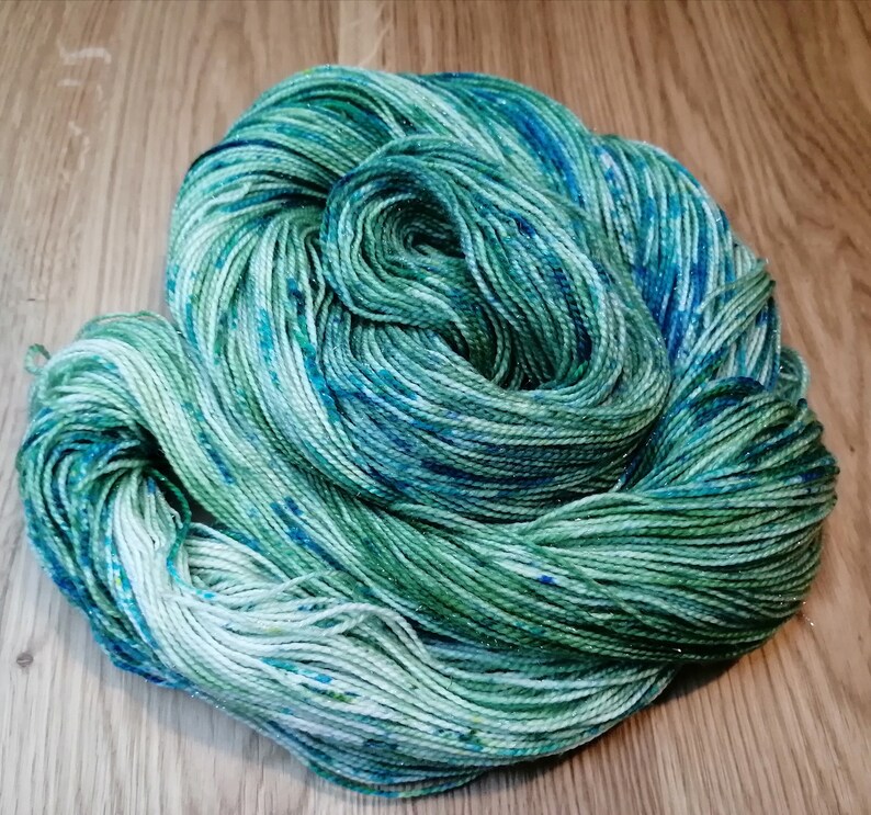 The Enchanted River Hand dyed Silver sparkle sock yarn, 100g skein, 400m approx image 4