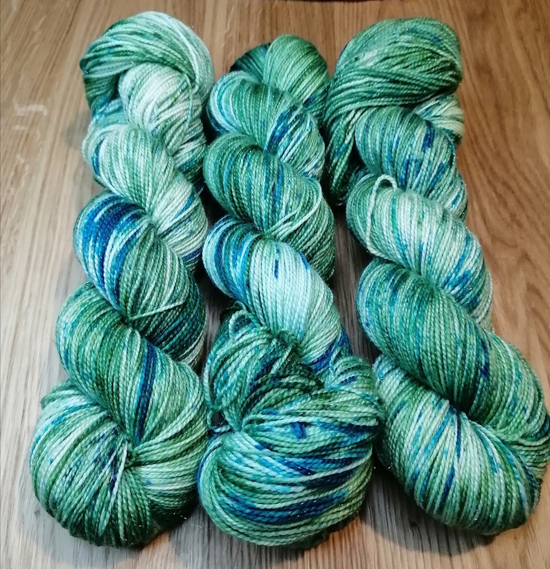 The Enchanted River Hand dyed Silver sparkle sock yarn, 100g skein, 400m approx image 2