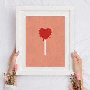 Toile Drippy Heart Lollipop IMPRESSION NUMÉRIQUE UNIQUEMENT / Téléchargement instantané de l’illustration