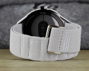 For Google Pixel Watch Band Elastic Adjustable Woven Fabrics Strap Stretchy G Hook and Slot 20mm for Men Women Metal Connector by Suden