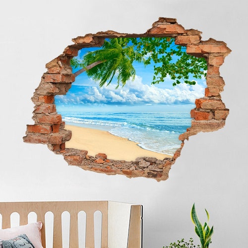 3D Green Woods D379 Broken Wall Decal Mural Photo Wall Sticker Etsy