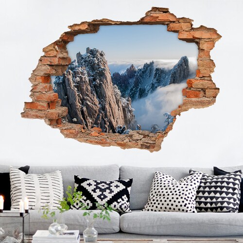 3D Lake Mountain D60 Broken Wall Decal Mural Photo Wall Etsy