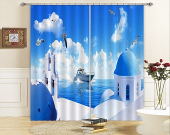 Ocean Ship Marine Traffi 3D Blockout Photo Printing Curtains Draps Fabric Window