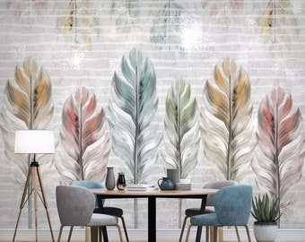 3D Colorful Feather WGN212 Wallpaper Mural Decal Mural Photo Sticker Decal Wall Self-Adhesive Wall Art Design 3d printed Removable Wallpaper