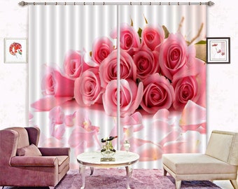 Pale Light Pink Peony 3D Curtain Blockout Photo Printing Curtains Drape Fabric