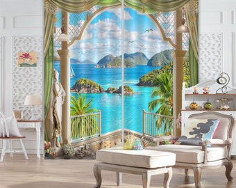 Ocean Ship Marine Traffi 3D Blockout Photo Printing Curtains Draps Fabric Window