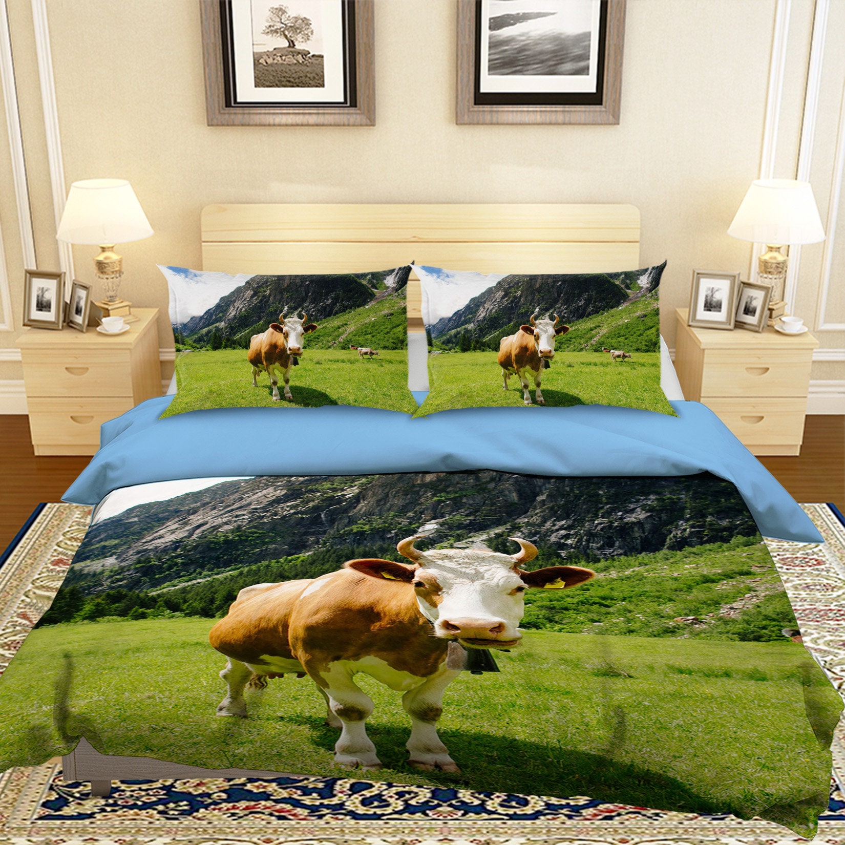 3Pcs 3D Cute Cow Bedding Set Duvet Cover Lovely Comforter Pillow Cases All Size 