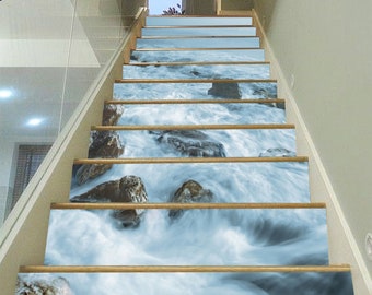 3D Wave Rock KK174 Pattern Tile Marble Stair Risers Decoration Photo Mural Vinyl Decal Wallpaper Murals Wallpaper Mural