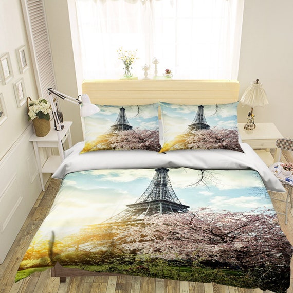 3d White Eiffel Tower Mmm83 Duvet Cover Bedding Set Quilt Etsy