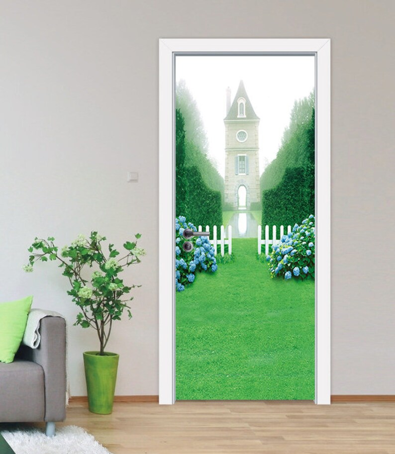 3D Flowers And Building D419 Door Wall Mural Photo Wall Sticker Decal Wall Self-Adhesive 3D Door Wall Mural AJ Wallpaper US Lemon