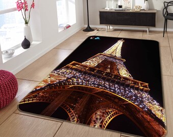 ALAZA Pink Eiffel Tower Heart Love Watercolor Non Slip Area Rug 4' x 5' for Living Dinning Room Bedroom Kitchen Hallway Office Modern Home Decorative 