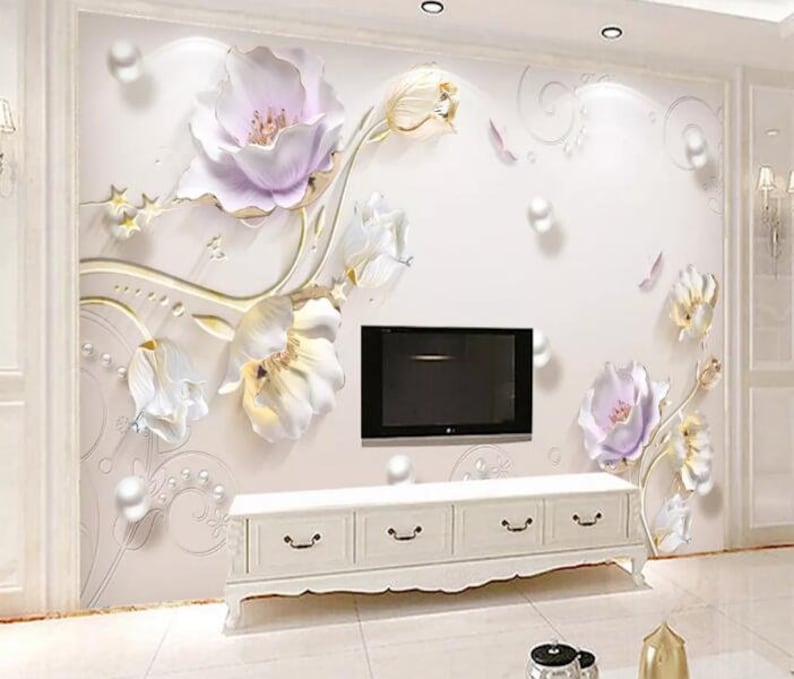 3D Pearl Flowers GNGN174 Wallpaper Mural Decal Mural Photo Sticker Decal Wall Self-Adhesive Wall Art Design 3d printed Removable Wallpaper