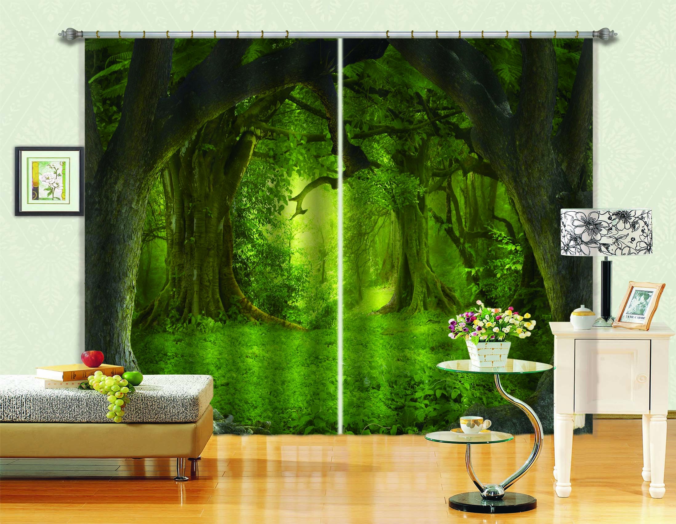 3D Blockout 2 Panel Set Window Curtain-Mountain Forest River Photo Fabric Drapes 