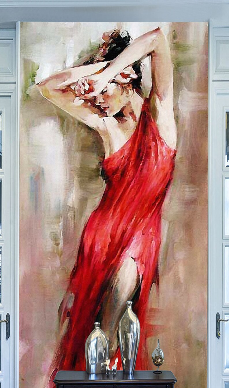 3D Red Skirt Woman GN388 Wallpaper Mural Decal Mural Photo Sticker Decal Wall Self-Adhesive Wall Art Design 3d printed Removable Wallpaper