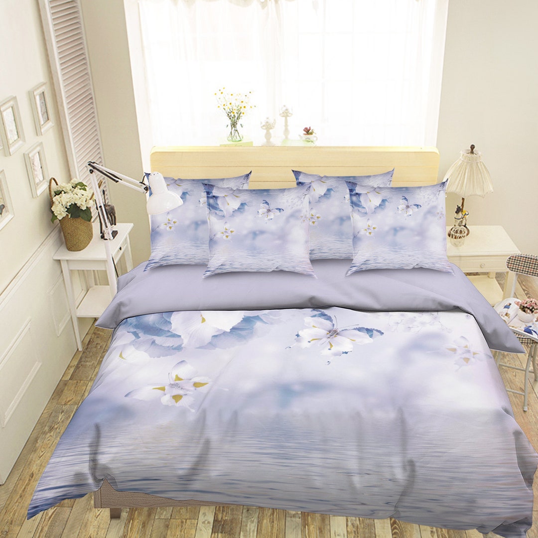 3D White and Blue Butterfly D181 Duvet Cover Bedding Set Quilt - Etsy