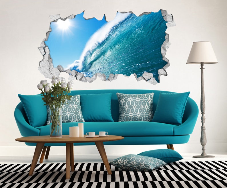 3D Ocean Wave D301 Broken Wall Decal Mural Photo Wall Sticker Etsy
