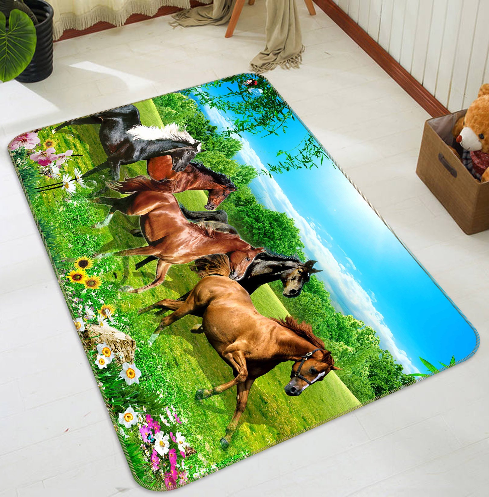 3D Running Horse FFF066 Floor Non Slip Rug Room Mat Round Quality Removable Kitchen Bath Floor Waterproof Rug Mat Print AJ WALLPAPE